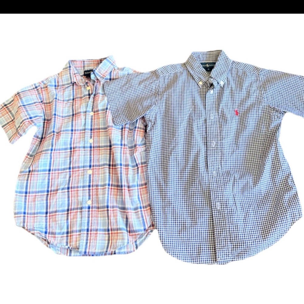 Lot 2 Ralph Lauren Kids Short-Sleeve Button-multi plaid 6- Blue Gingham & multi